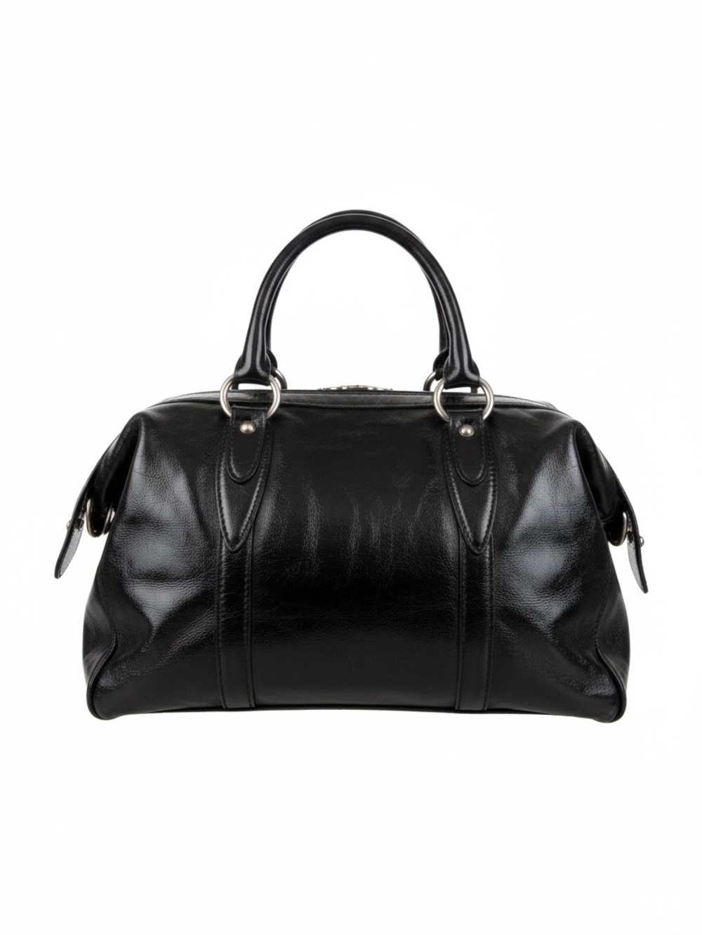 Michael Kors Black Leather Satchel with Silver Hardware
